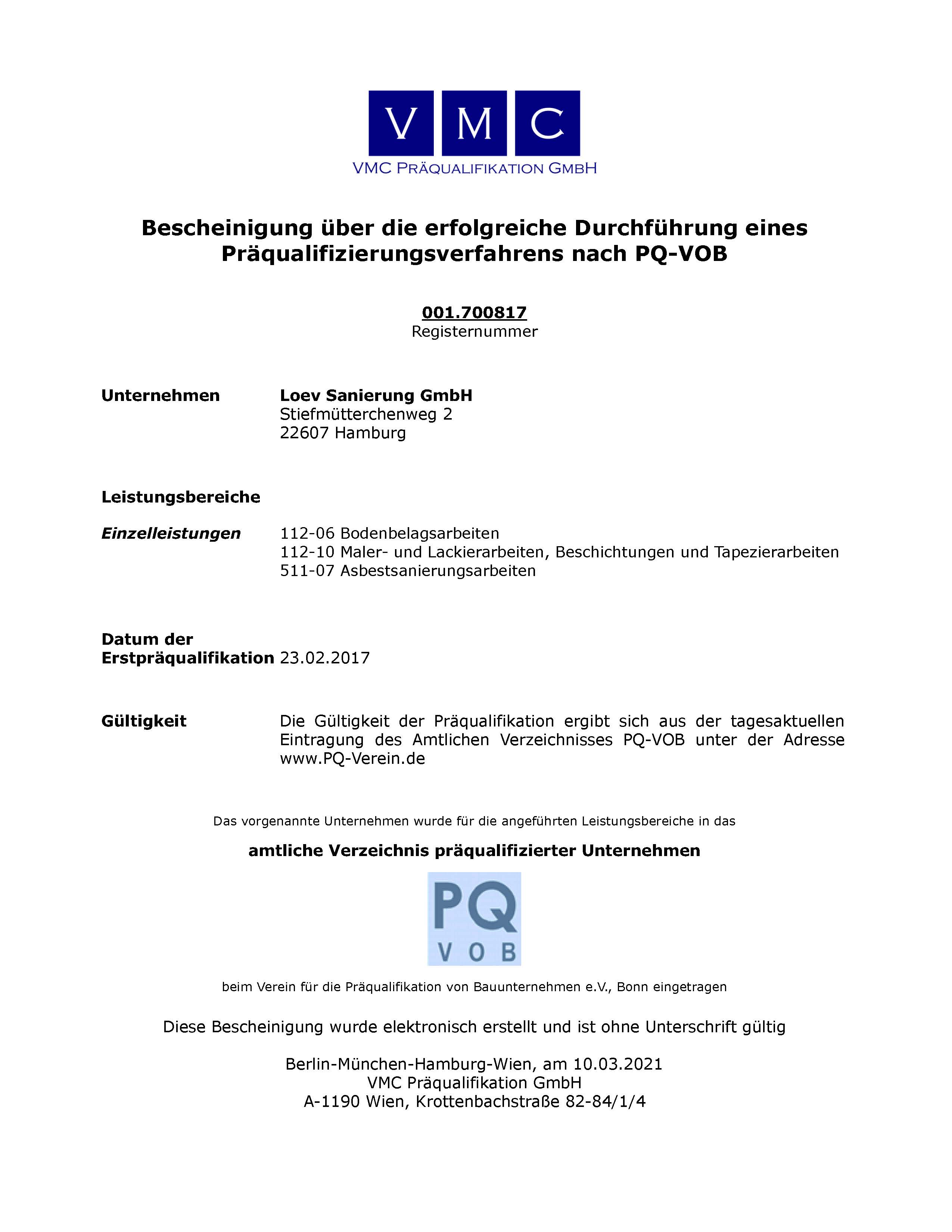 praequalifiziert Auszeichnung